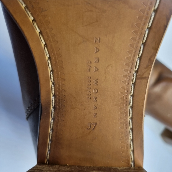 Zara Leather Boots UK 4 Buckled Heeled Brown Ankle Elasticated Sides - Picture 6 of 7
